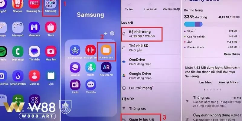 Kiểm tra thật kỹ dung lượng của điện thoại trước khi tải app W88