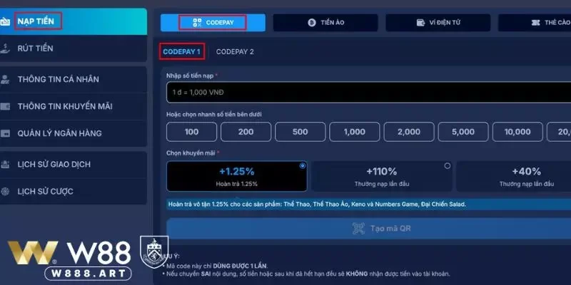Lựa chọn hình thức nạp tiền W88 phù hợp